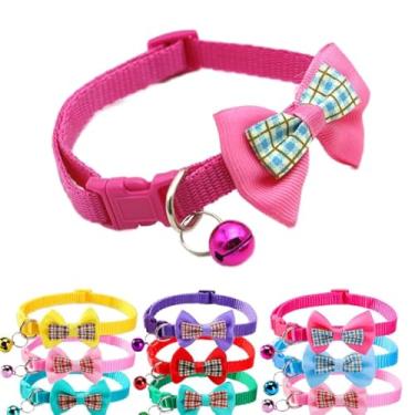 Imagem de Coleira de cachorro rosa choque para cães pequenos, coleira de identificação de nylon macio para filhotes de cachorro com fivela ajustável para XXS Xs Tiny Little Pet fêmeas, pescoço de 19 a 32,5 cm