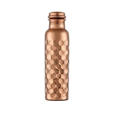 Imagem de FOLK CRAFT Garrafa de água de cobre puro - 947 ml - Garrafa de cobre indiana feita à mão para água potável em viagens, caminhadas, academia, escritório, ao ar livre - favo de mel
