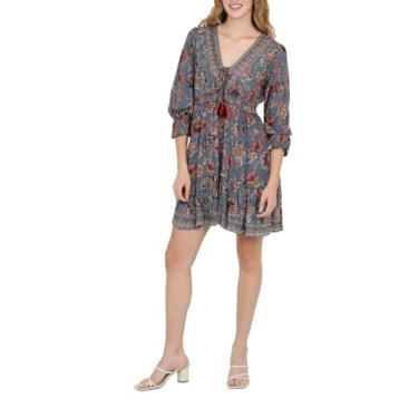 Imagem de Angie Vestido feminino com estampa de meia manga, Cinza, M