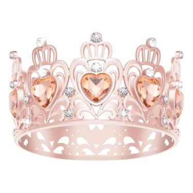 Imagem de Cake Crown, Princess Little Crown Heart shaped Diamond Crown, Flower Bouquet Accessories Crowns, Mini Crown Children's Birthday Cake Baking Decoration Paper Cup Cake Decoration (Mini Rose Gold Peach)