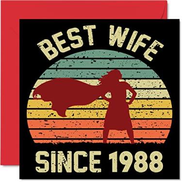Imagem de Cartão de aniversário de 34 anos para esposa do marido - Best Wife Since 1988 - I Love You Gifts, Happy 34th Wedding Anniversary Cards for Partner, 145 mm x 145 mm para Trinta e Quatro Aniversários