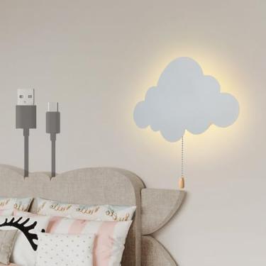 Imagem de Luminária de parede lunar operada por bateria, luz noturna para quarto infantil, luzes de parede LED com interruptor de cordão, iluminação de parede acrílica, luminárias modernas de cabeceir