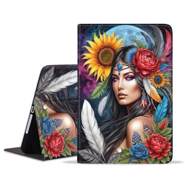 Imagem de BWOOLL Capa para Samsung Galaxy Tab A9 Plus 11 polegadas modelo 2023 (SM-X210/X216/X218), capa fina e leve de couro PU com suporte para despertar/dormir automaticamente, menina indígena nativa