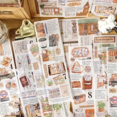 Imagem de Conjunto de adesivos vintage com tema de excursão com 12 folhas, transparentes, à prova d'água, holográficos, de PET para viagem, agenda, plantas, scrapbook, suprimentos para arte, balas de lixo, kits