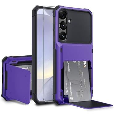Imagem de GOVTAN Capa compatível com Samsung Galaxy S25 5G com suporte de cartão integrado [loja com 5 cartões], proteção RFID, capa de telefone resistente à prova de choque de TPU de camada dupla, roxa 2025