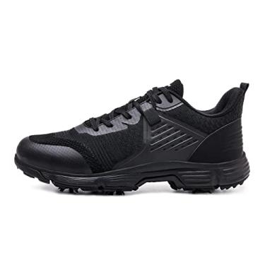 Imagem de ZVC Sapatos de golfe masculinos com pontas de malha respirável profissional spiked masculino ao ar livre golfe caminhada treino esportivo, Preto - 001, 8.5