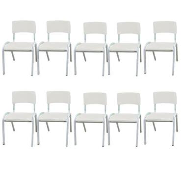 Imagem de Kit 10 Cadeira Iso Infantil Branca Escolar e Creche  - ECOMHOME