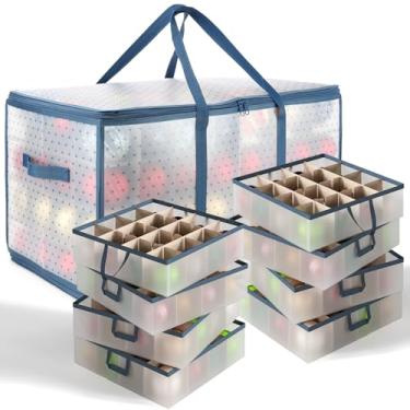 Imagem de Hearth & Harbor Grande caixa de armazenamento de enfeites de Natal com divisórias ajustáveis - Recipiente de armazenamento de ornamentos de plástico para 128 enfeites ou decorações de férias