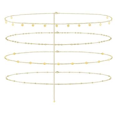 Imagem de Jovivi 4 peças de correntes corporais banhadas a ouro 18K para mulheres, correntes ajustáveis para a cintura, multicamadas de verão praia biquíni cintura miçangas correntes corporais joias para mulheres meninas, Medium, Latão banhado a ouro 18K, Sem Pedra Preciosa