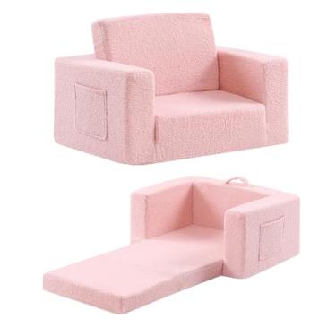 Imagem de Givjoy Cadeira infantil 2 em 1 sofá sherpa - espreguiçadeira infantil macia para quarto, sofá conversível para meninas e meninos, cadeira de leitura, rosa