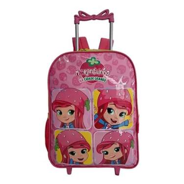 Imagem de Mochila Escolar Menina Moranguinho Rodinhas Aula Rosa C/ Verde - luxce