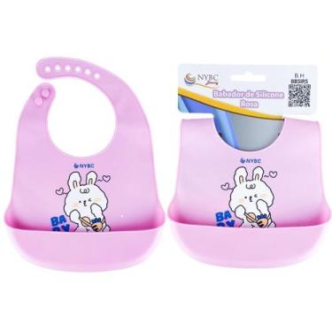 Imagem de Babador Silicone Bebê Rosa Impermeável NYBC Beauty Leve e Prático