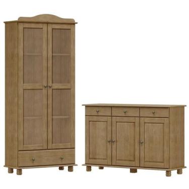 Imagem de Armario Cristaleira e Balcao 3 Portas Madeira Maciça Freijo Milani Sto