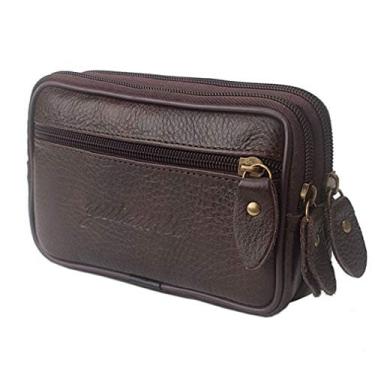 Imagem de Bolsa de couro para cinto de moedas, carteira para homens e mulheres, coldre de laço, bolsa de cintura para celular com zíper, bolso horizontal para smartphone, preto, Café, 17cm(W)x4cm(D)x10cm(H)(6.6