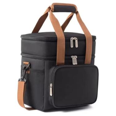 Imagem de Bolsa Térmica Marmita Lancheira Grande Espaçosa Dois Compartimentos Alça Ajustável Unissex Lanches Trabalho Passeio praia piscina bebidas super discreta premium (preta)