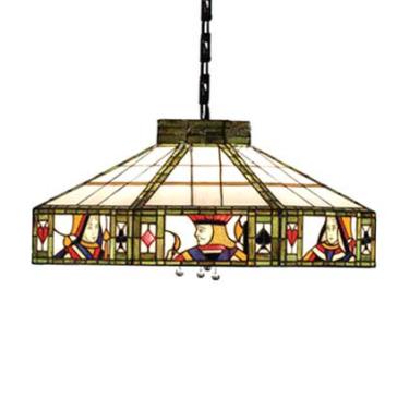 Imagem de CraftThink Iluminação Pendente Led Lustre Luz Tiffany Arte Antiga 18" W Abajur Geométrico Vitral Com Padrão De Pôquer 2 Luzes Luz Pendente Para Sala De Jantar Sala De Estar Café Restaurante - Tipo A