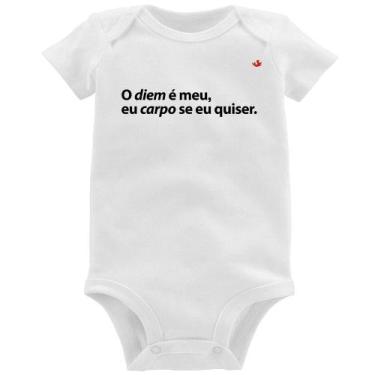 Imagem de Body Bebê O diem é meu, eu carpo se eu quiser - Foca na Moda, Branco, 
