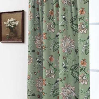 Imagem de Cortinas florais rosa com videira verde, semi-blackout, vintage, estilo casa de fazenda, estampa de pássaros, cortinas ecléticas para sala de estar e marquise