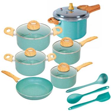 Imagem de Conjunto de Panelas de Indução Com Panela de Pressão CeramicLife Botanika 6 Peças - Brinox 4815/102 4952/108