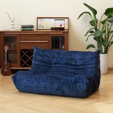 Imagem de N&V Cadeira Fireside, sofá de chão sem braços de meados do século, poltrona macia de chenille premium, poltrona de sofá de espuma para sala de estar, quarto e escritório (azul, namoradeira)