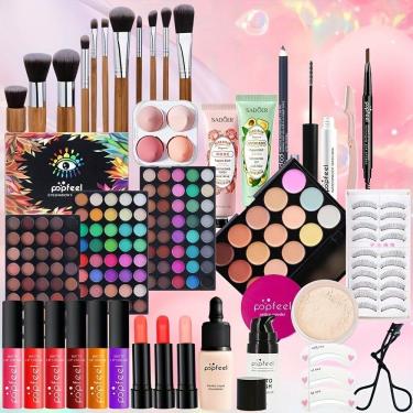 Imagem de Kit de Maquiagem POPFEEL Pinceis, Paleta de Sombras e Batons