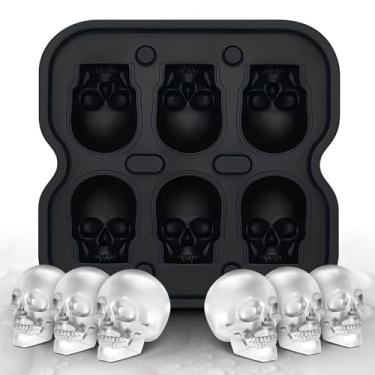 Imagem de DakGagMah Molde de cubo de gelo de caveira, bandeja de gelo de silicone com 6 cavidades para uísque, coquetéis e bebidas, máquina de gelo flexível de grau alimentício para bebidas de Halloween e