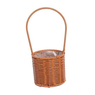 Imagem de Dualoai Organizador de cesto de de flores simulada decoração de vime grande recipiente de cesto de doces para o banquete de cozinha de jardinagem na, 13x13x30cm
