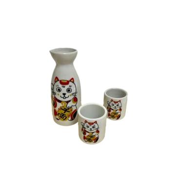 Imagem de Garrafa de saquê Tokkuri de cerâmica japonesa Mino Ware 14 ml e 2 copos de saquê Ochoko Guinomi conjunto de 4 ml (vermelho)
