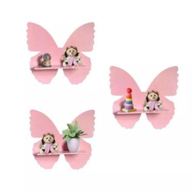 Imagem de Trio Nicho De Prateleira Borboleta MDF Decoração Quarto - 30 - LuckBab