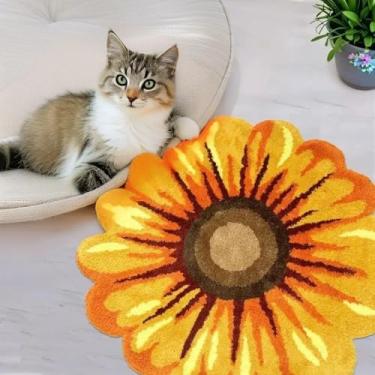 Imagem de Lacomfy Tapete de banheiro margarida floral tapete de banheiro girassol tapete de pia de cozinha para chão pequeno capacho círculo grosso tapete de banheiro tapete de chuveiro felpudo sofá almofada