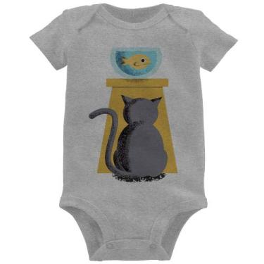 Imagem de Body Bebê Gato e Aquário - Foca na Moda, Cinza, GG