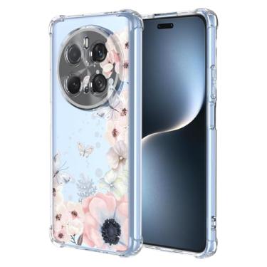 Imagem de RRXSYXL Capa para Honor Magic 7 Pro com estampa floral transparente, capa macia à prova de choque para Honor Magic 7 Pro, borboletas florais rosa