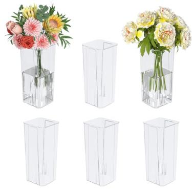 Imagem de Lasbily Pacote com 6 vasos de flores quadrados transparentes de acrílico, vaso transparente de 23,5 cm de altura para centros de mesa, casamento, decoração de casa