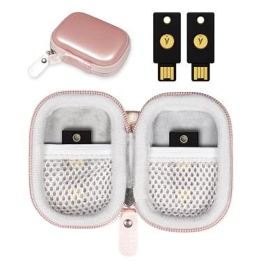 Imagem de CaseSack Capa de chave de segurança compatível com Yubico YubiKey 5Ci NFC, 5Ci, NFC, 5 Nano, OnlyKey FIDO2, FIDO, U2F, Thetis, bolso de malha dupla para mais chaves de segurança, Ouro rosa, compact