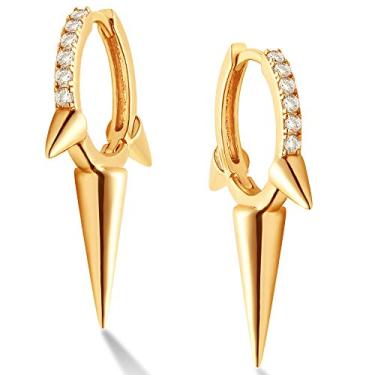 Imagem de Guemer Brincos de argola com ponta dourada banhada a ouro 18 quilates, delicados, turquesa, zircônia cúbica, adormecida, pequena, pequena, minimalista, delicada, pendente, brincos femininos e masculinos Dourado