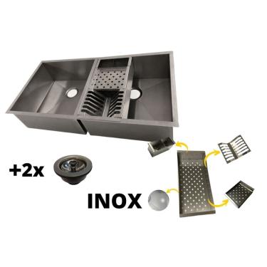 Imagem de Kit Cuba Dupla Pia Aço Inox Gourmet AJL Cozinha + Canal Equipado Inox