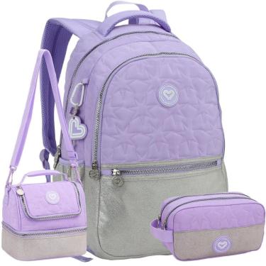 Imagem de Kit Mochila Costas Feminina Color Up Lancheira Estojo Lilás