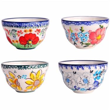 Imagem de silesia Conjunto de tigelas artesanais, tigelas pequenas de cerâmica pintadas à mão de 118 ml para molho de sobremesa, mini copos de caldo de sorvete, ramiken em caixa de presente, lavável na