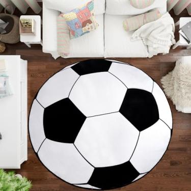 Imagem de MASTIEE Tapete de futebol circular macio, presentes para meninos e meninas, tapete felpudo de cabeceira para crianças, adolescentes, decoração de quarto de amantes de futebol, tapete redondo para