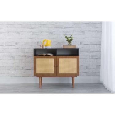 Imagem de Balcão Buffet Pés Palito Madeira 2 Portas Com Nichos Mdf E Palhinha Es