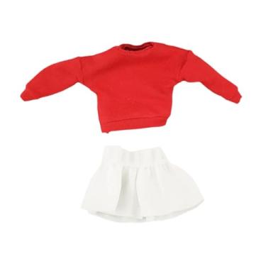 Imagem de EHJRE 1/12 Pullover de manga longa e saia de roupas de moletom para o ombro para figuras de ação feminina de 6 polegadas , Top Vermelho