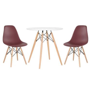Imagem de Mesa Redonda Eames 70 Cm Branco + 2 Cadeiras Eiffel Dsw Marrom