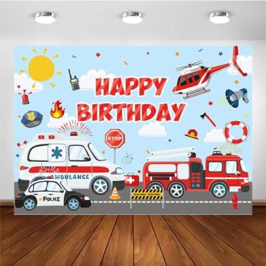 Imagem de Avezano Pano de fundo de aniversário para crianças, aviões, ambulância, bombeiros, carro, transporte, decoração de festa de aniversário, plano de fundo, faixa de feliz aniversário para meninos (2,4 x