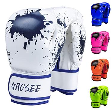 Imagem de Luva de boxe infantil 170 g 227 g, luvas de treinamento para jovens, meninos e meninas para saco de pancadas, kickboxing, Muay Thai, MMA, UFC, presente para idades de 6 a 15 anos (branca, 170 g (20,4