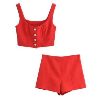 Imagem de Feminino Sexy Sem Mangas Colete Shorts Conjunto De Duas Peças Outono M