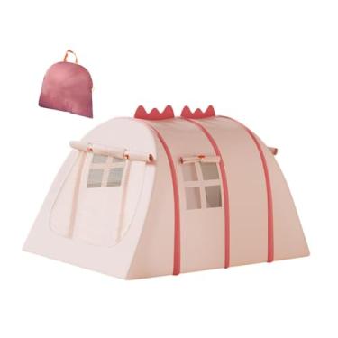Imagem de Luwecf Crianças jogam barraca com bolsa de transporte de playhouse ao ar livre interno com janela para acampar, Malha Rosa 52x40x32in