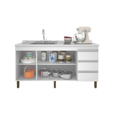 Imagem de Balcão De Pia 160 Cm Cozinha 3 Portas 3 Gavetas Pés C/ Regulagem Karen