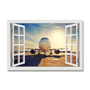 Imagem de Arte de parede em tela de janela aberta, impressão natural em tela, "Avião no céu 12.7 cm, decoração de parede de paisagens de janela, decoração de casa moderna. 30 x 45 cm sem moldura