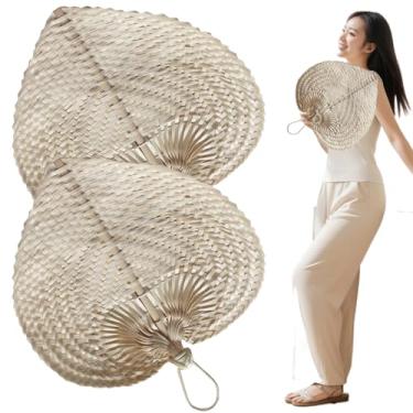 Imagem de Ventiladores de mão de bambu natural - decoração de parede de ráfia de tecido boho para casamentos, detalhes de casa de verão e eventos tropicais, pacote com 2 38 x 30 cm
