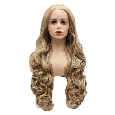 Imagem de LUSHY BEAUTY Peruca Sintética De Renda Frontal Ondulada, Longa, 26 Polegadas, Loira, Ruiva, Mistura, Meio Amarrada À Mão, Densidade Pesada, Peruca Realista